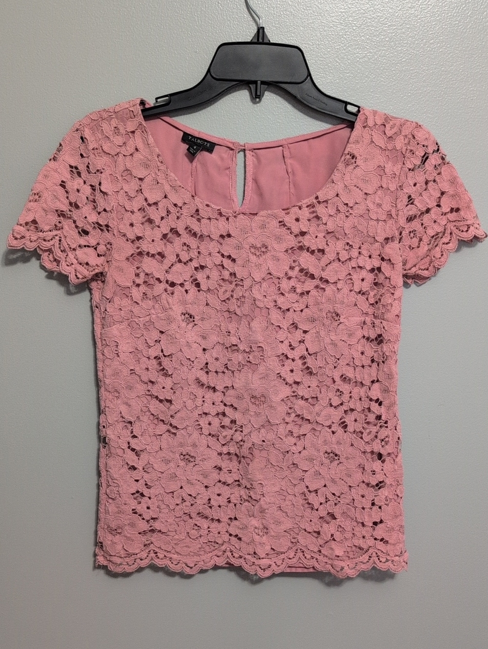 Talbots Pink Floral Lace Short Sleeve Top